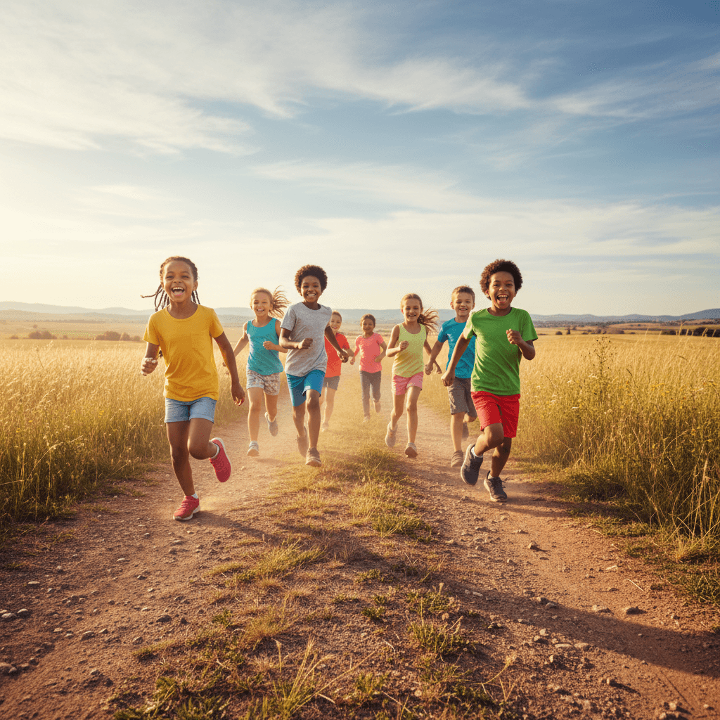 Children running track during after-school activities