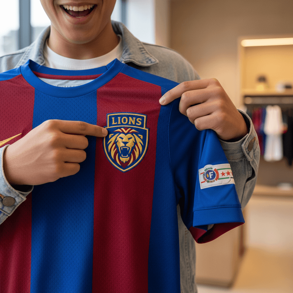 Hands holding new sneakers and a jersey